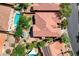 Aerial view of the property showcasing a pool, backyard oasis with gazebo, and mature landscaping at 9092 National Park Dr, Las Vegas, NV 89178