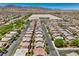High aerial perspective revealing a residential neighborhood, green spaces, and distant mountains at 10353 Yew Blossom Ave, Las Vegas, NV 89166