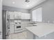 Kitchen boasts white cabinets, stainless appliances, and a breakfast bar at 180 Duck Hollow Ave, Las Vegas, NV 89148