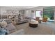 Stylish living area with an open floor plan leading to the kitchen and outdoor patio at 1957 Regal Bluff Dr, Henderson, NV 89052