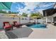 Relaxing backyard featuring a pool, lounge chairs, and umbrellas, perfect for outdoor enjoyment and relaxation at 219 Windsong Dr, Henderson, NV 89074