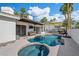 Backyard pool and spa features a lounge area, outdoor television, and patio, providing entertainment options at 219 Windsong Dr, Henderson, NV 89074