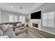 Comfortable living room with recessed lights, fireplace, and large windows with plantation shutters at 2711 Briarcliff Ave, Henderson, NV 89074