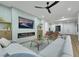 Living room with electric fireplace, large sofa, and an open floorplan at 2873 Knoxville Ct, Henderson, NV 89052