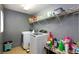 Efficient laundry room featuring modern front-load machines, complemented by wire shelving for storage at 3404 Brayton Mist Dr, North Las Vegas, NV 89081