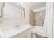 Clean bathroom featuring a shower-tub combo and a white vanity at 515 Kristin Ln, Henderson, NV 89011