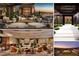 Upscale clubhouse featuring modern decor, a bar area, and outdoor seating with views of the city skyline at 6 Rock Mount Ct, Henderson, NV 89012