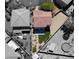 An aerial shot that shows the backyard, patio, and landscaping of the property at 8682 Gateway Glen Dr, Las Vegas, NV 89178