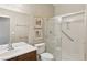 Clean bathroom featuring shower and vanity with dual mirrors at 2284 Carambala Ln, Henderson, NV 89044