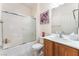 Bathroom with a shower-tub combo and single sink vanity at 2413 Mourning Warbler Ave, North Las Vegas, NV 89084