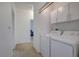 Convenient laundry room with a washer, dryer, and upper cabinets for storage at 3320 Cactus Shadow St # 201, Las Vegas, NV 89129