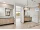 Modern bathroom with dual vanities and glass-enclosed shower at 3510 Cosima Ln, Las Vegas, NV 89120