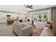 Open-concept living space with a modern kitchen, comfortable seating, and a view of the outdoor patio at 4360 E Brusca Way, Pahrump, NV 89061
