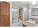 Bathroom featuring a shower-tub combo and a granite-top vanity at 4904 Wiltondale Way, Las Vegas, NV 89130