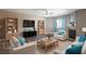 Staged living room featuring fireplace, plush seating, and ample natural light at 6873 Tamarus St # 201, Las Vegas, NV 89119
