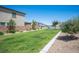 Well-maintained green space in a residential area with a sidewalk, benches, and young trees at 871 Aurelie Ridge St, Henderson, NV 89011