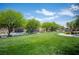 Beautiful common area with lush green grass, mature trees, and well-maintained landscaping at 9322 Straw Hays St # 103, Las Vegas, NV 89178