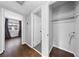 Hallway view leading to the bedroom and walk-in closet with modern hardwood flooring throughout at 1405 Vegas Valley Dr # 98, Las Vegas, NV 89169