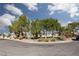 Manicured community park area with mature trees, and street view; a welcoming sight at 1942 Old Mill Ln, Henderson, NV 89014