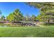 Community pond with landscaped shore, trees, and water feature, with grassy area at 3104 Waterview Dr, Las Vegas, NV 89117