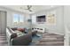 Contemporary living room with a comfortable couch, media console, and modern decor at 424 Vigo Port St, Las Vegas, NV 89138