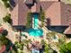 Overhead shot of the community pool and clubhouse, highlighting its inviting layout and amenities at 5745 Sagamore Canyon St, North Las Vegas, NV 89081