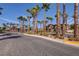 Inviting community entrance with palm trees, lush landscaping, and well-maintained brick-paved road at 8000 Badura Ave # 1007, Las Vegas, NV 89113