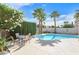 Beautiful backyard with a private pool, patio, and lush landscaping featuring palm trees, perfect for relaxing outdoors at , Henderson, NV 89074