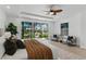 Relaxing main bedroom featuring outdoor access and beautiful views of the lush golf course at 11775 Woodbrook Ct, Las Vegas, NV 89141