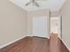 Bedroom with hardwood floors and closet space for organized storage at 2864 Kinknockie Way, Henderson, NV 89044