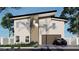 New two-story home showcasing modern architecture, a sleek roofline and a dark grey car in driveway at 6511 Adrian Ridge Ct, Las Vegas, NV 89149