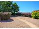 Backyard with a stone landscape featuring mature trees, shrubs and colorful flowers at 8365 S Hauck St, Las Vegas, NV 89139