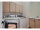 Bright laundry room featuring front loading washer and dryer with upper and lower cabinets at 2448 Ram Crossing Way, Henderson, NV 89074