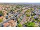 An elevated view of homes in a residential area, showing their pools and neighborhood layout at 3050 Whispering Crest Dr, Henderson, NV 89052