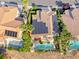 Bird's-eye view showcases properties with pools and solar panels, set against a desert landscape at 3050 Whispering Crest Dr, Henderson, NV 89052
