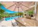 Outdoor poolside bar area perfect for entertaining, featuring granite countertops and shade at 3050 Whispering Crest Dr, Henderson, NV 89052