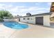 Backyard features a pool, white walls and a covered patio area at 4301 Fortune Ave, Las Vegas, NV 89107