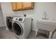 The laundry room features a utility sink and wood cabinets above a new washer and dryer at 5133 Burr Oak Dr, Las Vegas, NV 89130