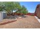 Sizeable backyard with mature trees, stone border, and space to create your dream outdoor living area at 5480 Lincolnwood Ct, Pahrump, NV 89061