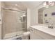 Bathroom with shower, glass door, large vanity, and contemporary sink and faucet at 130 W Fairway Rd, Henderson, NV 89015