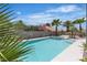 Backyard pool featuring blue water, palm trees, an attached hot tub, and a block wall at 1638 Candice St, Las Vegas, NV 89156
