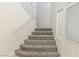 Carpeted staircase with white railing and a door at 1721 Mill Canyon Dr, Las Vegas, NV 89128