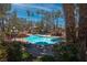 Community pool surrounded by lush landscaping and palm trees, perfect for relaxation and outdoor enjoyment at 3103 Key Largo Dr # 103, Las Vegas, NV 89120