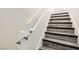 Stairway featuring grey vinyl wood flooring with black trim and white banister at 3820 Wiggins Bay St # 201, Las Vegas, NV 89129