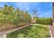 Serene backyard featuring lush greenery, a rock border, and privacy landscaping at 9655 Skye Star Ave, Las Vegas, NV 89166