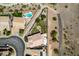 The aerial view shows the backyard of the property, neighborhood and desert terrain at 1017 Guided Dancer Ave, Henderson, NV 89015