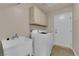 Convenient laundry room with modern washer, dryer, sink, and built in cabinets for storage at 104 Hutton Ln, Las Vegas, NV 89145
