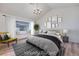 Cozy bedroom with vaulted ceiling, window seat, and chandelier lighting at 1953 Moyer Dr, Henderson, NV 89074