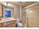 Well-lit bathroom features a glass enclosed shower and vanity with a sink at 2365 Wisconsin Dells Dr, Henderson, NV 89044