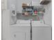 Efficient laundry area with side-by-side appliances and practical shelving for storage at 3815 Atlantis St, Las Vegas, NV 89121